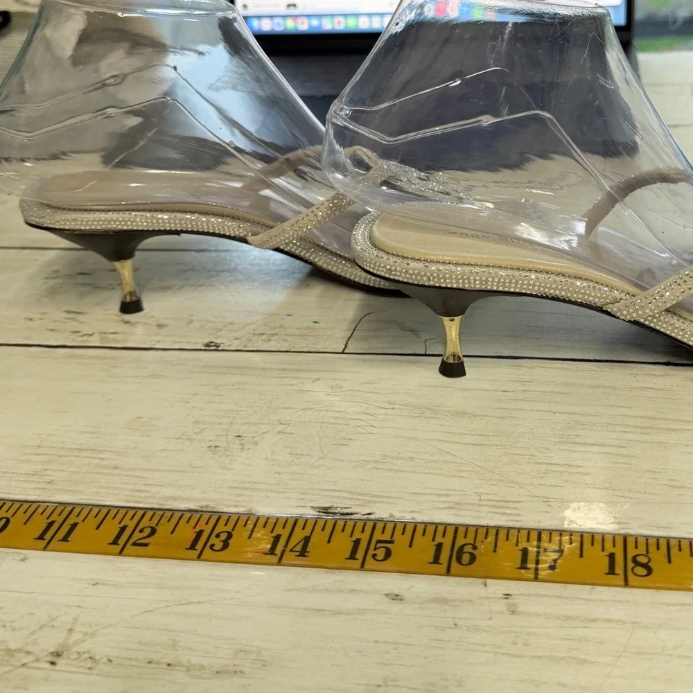 Tory Burch Miller‎ Crystal Sandals Women 7M Kitten Heel Logo Guest Rhinestone